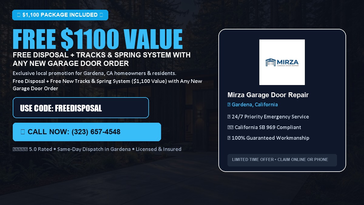 Free Disposal + Free New Tracks & Spring System with Any New Garage Door Order ($1100 Value) in Gardena, CA